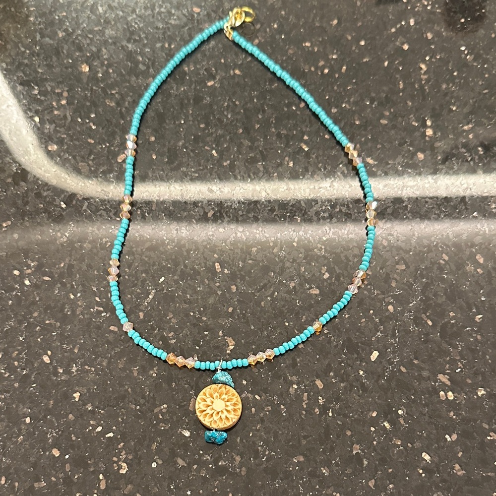 Turquoise and Gold Beaded Necklace
